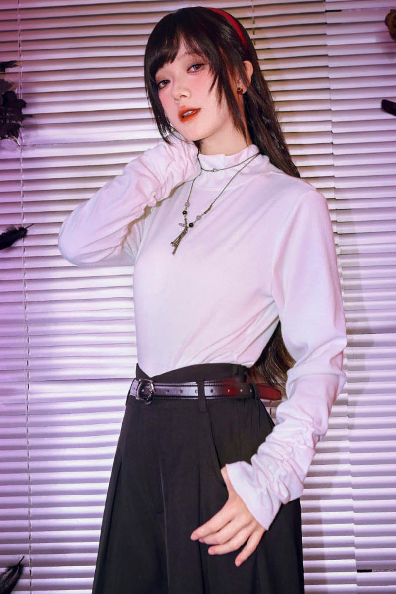 Bar Style Ruched High Neck Blouse