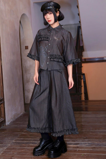 Retro Lace Embroidered Blouse + Pants