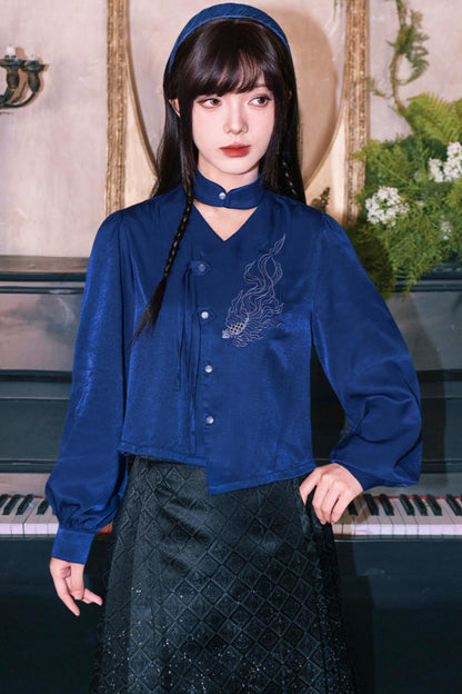 Embroidered Lantern Sleeve Blouse