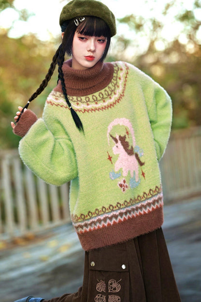 Four Pop Faux Fur Jacquard Sweater