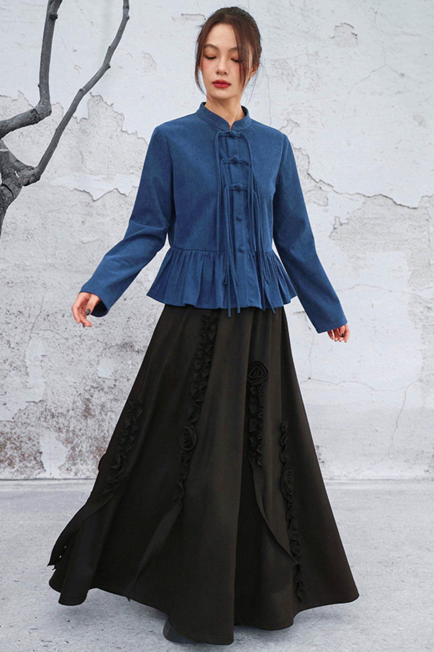 Chinese-style Flare Top + Slit Skirt