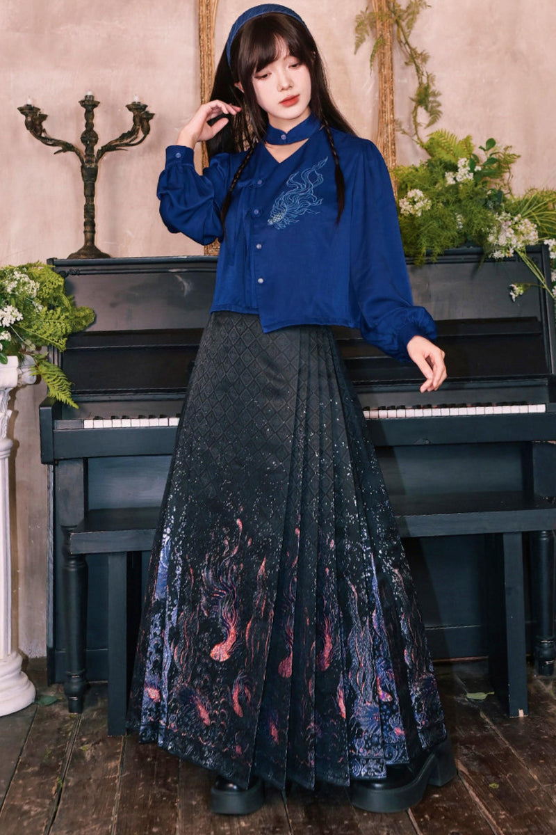 Embroidered Lantern Sleeve Blouse
