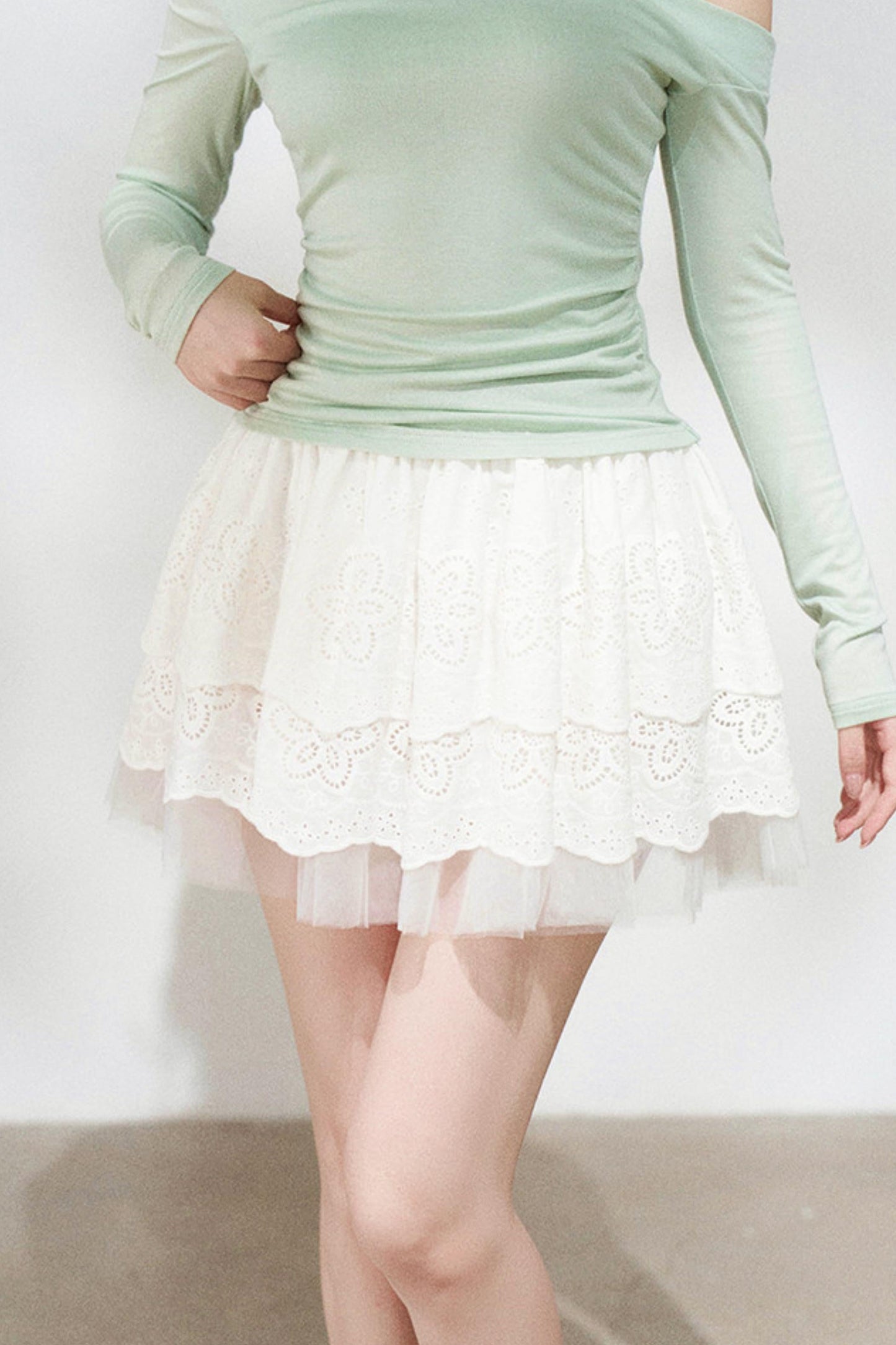 Sweet Green Off-shoulder Knit Top + Skirt