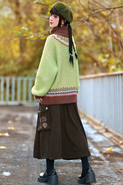 Four Pop Faux Fur Jacquard Sweater