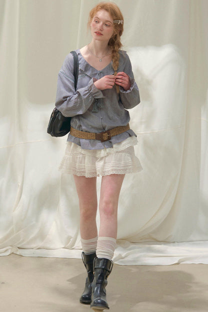 Ruffled V-neck Blouse