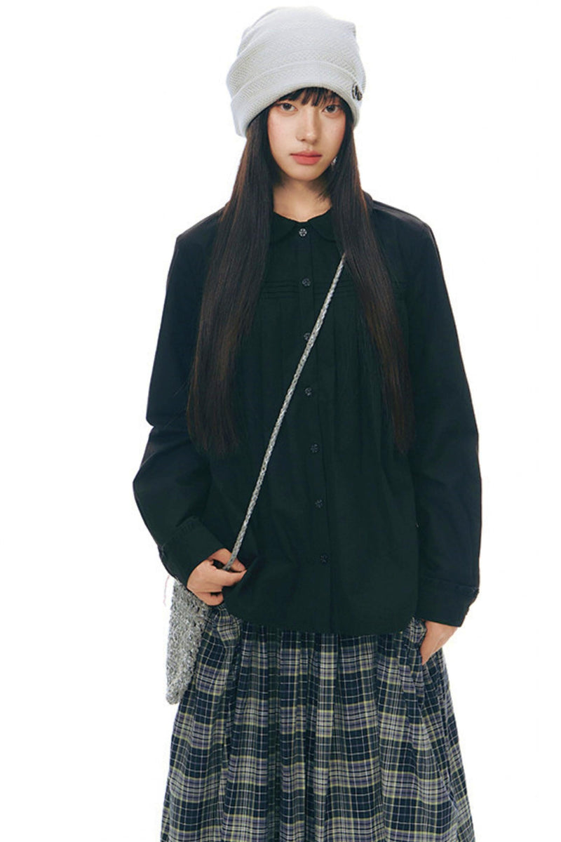 Doll Collar Pleated Cotton Blouse