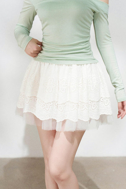 Sweet Green Off-shoulder Knit Top + Skirt