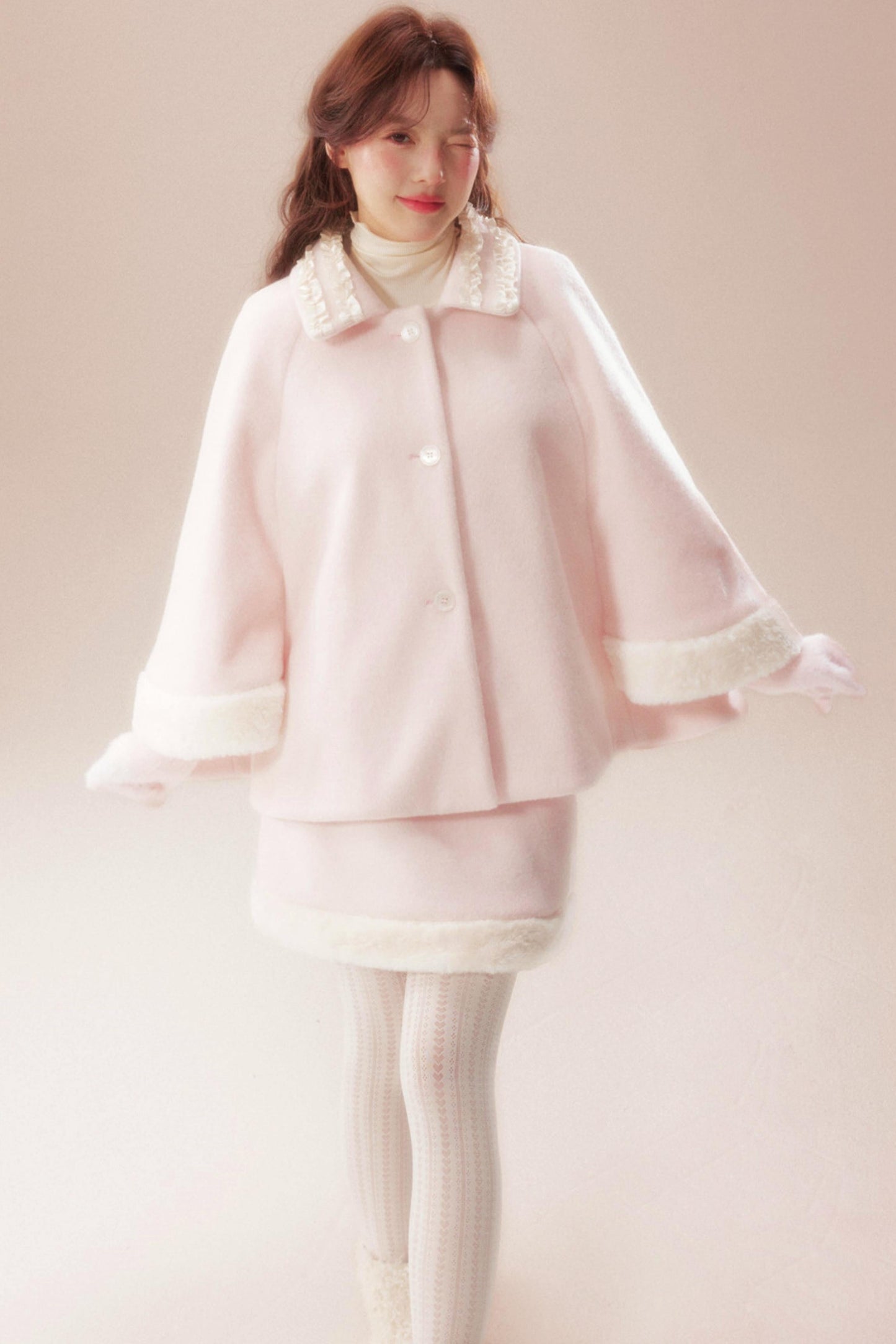 Sweet Coat + High Waist Skirt + Knit Scarf
