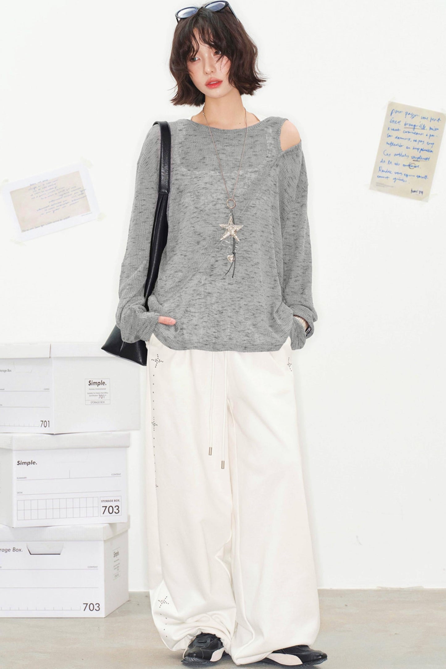 Mode Sheer Loose Off-shoulder Top