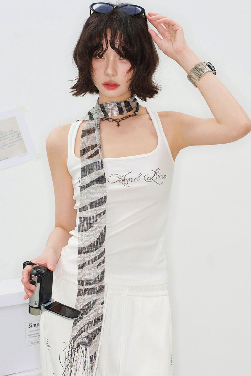 Rhinestone Curved Hem Camisole