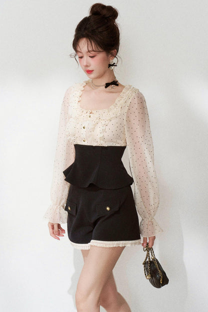 Chiffon Polka Dot Blouse + Shorts