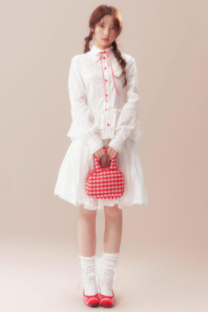 Gardenia Whispering Lace Blouse + Polka Dot Skirt