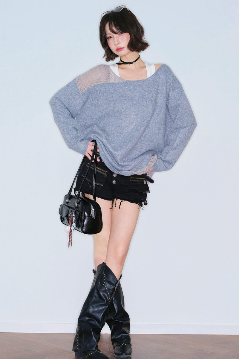 Hollow Out Off Shoulder Loose Top