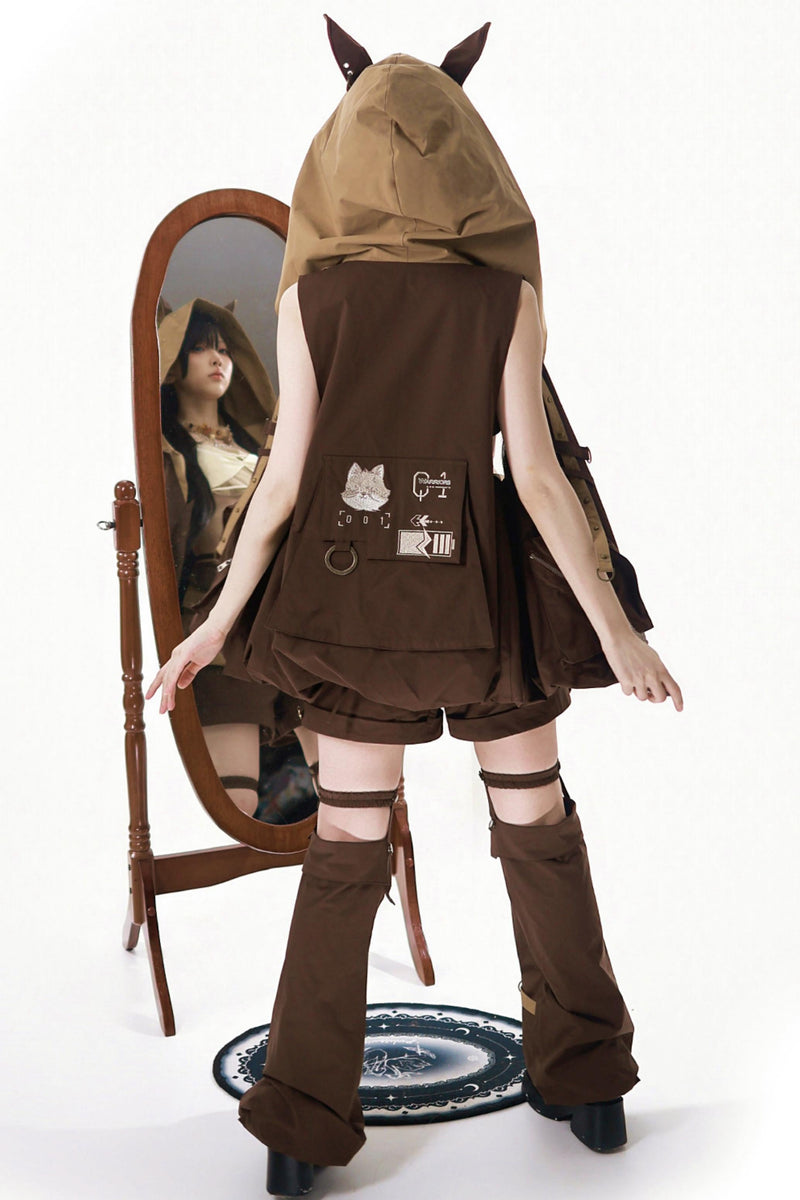 Cyberpunk Lolita Top + Shorts + Outerwear + Leg Accessories + Waist Pouch