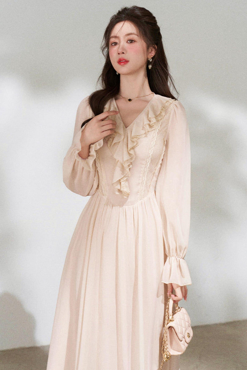 Ruffled V-neck Holiday Dress