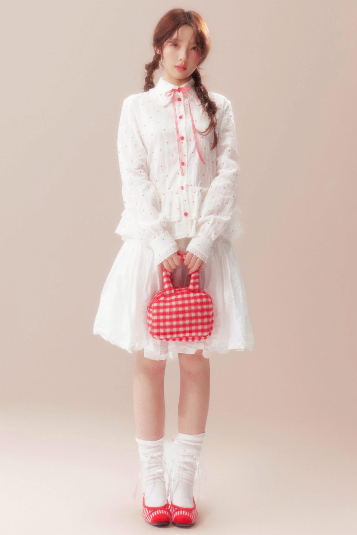 Gardenia Whispering Lace Blouse + Polka Dot Skirt