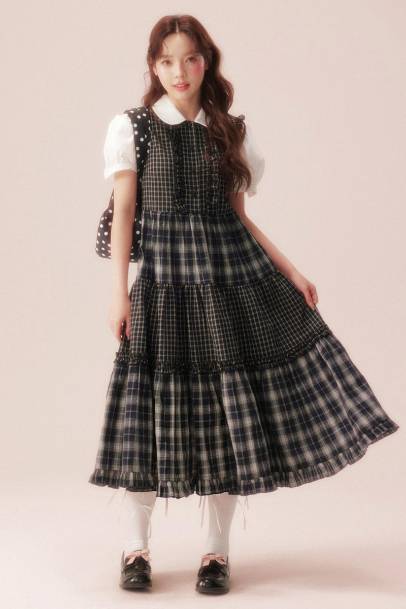 Black Plaid Patchwork Loose Shirt Dress
