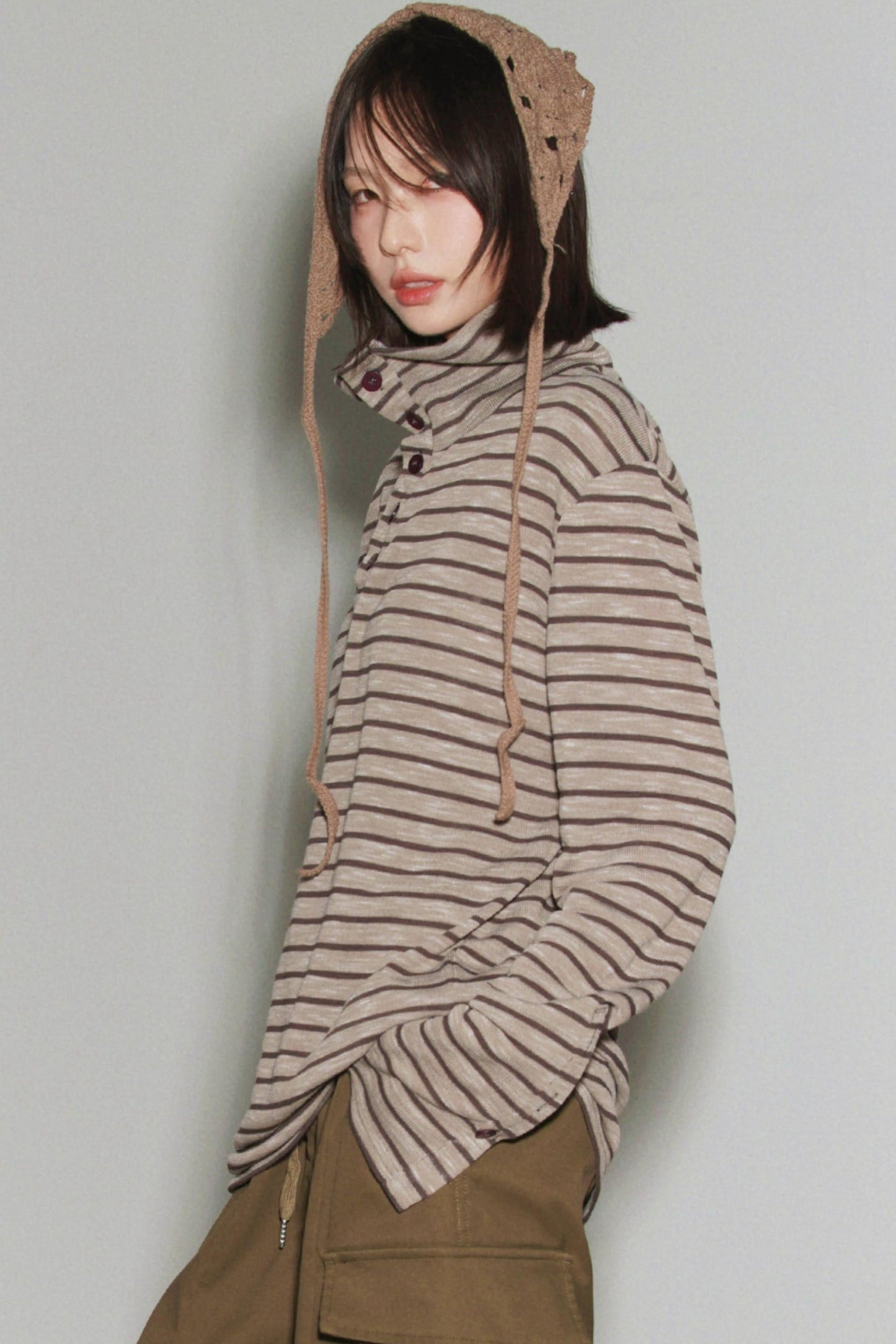 Striped High Neck Top