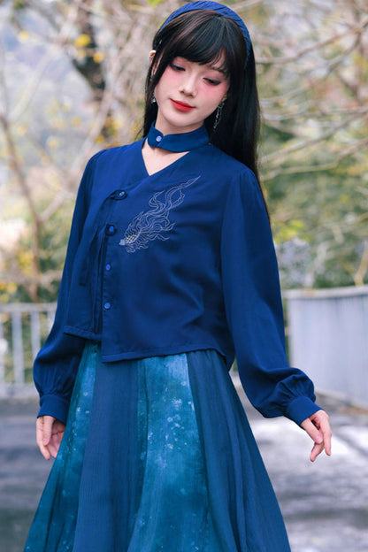 Embroidered Lantern Sleeve Blouse