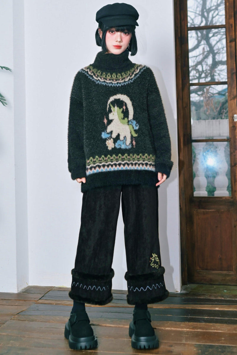Four Pop Faux Fur Jacquard Sweater