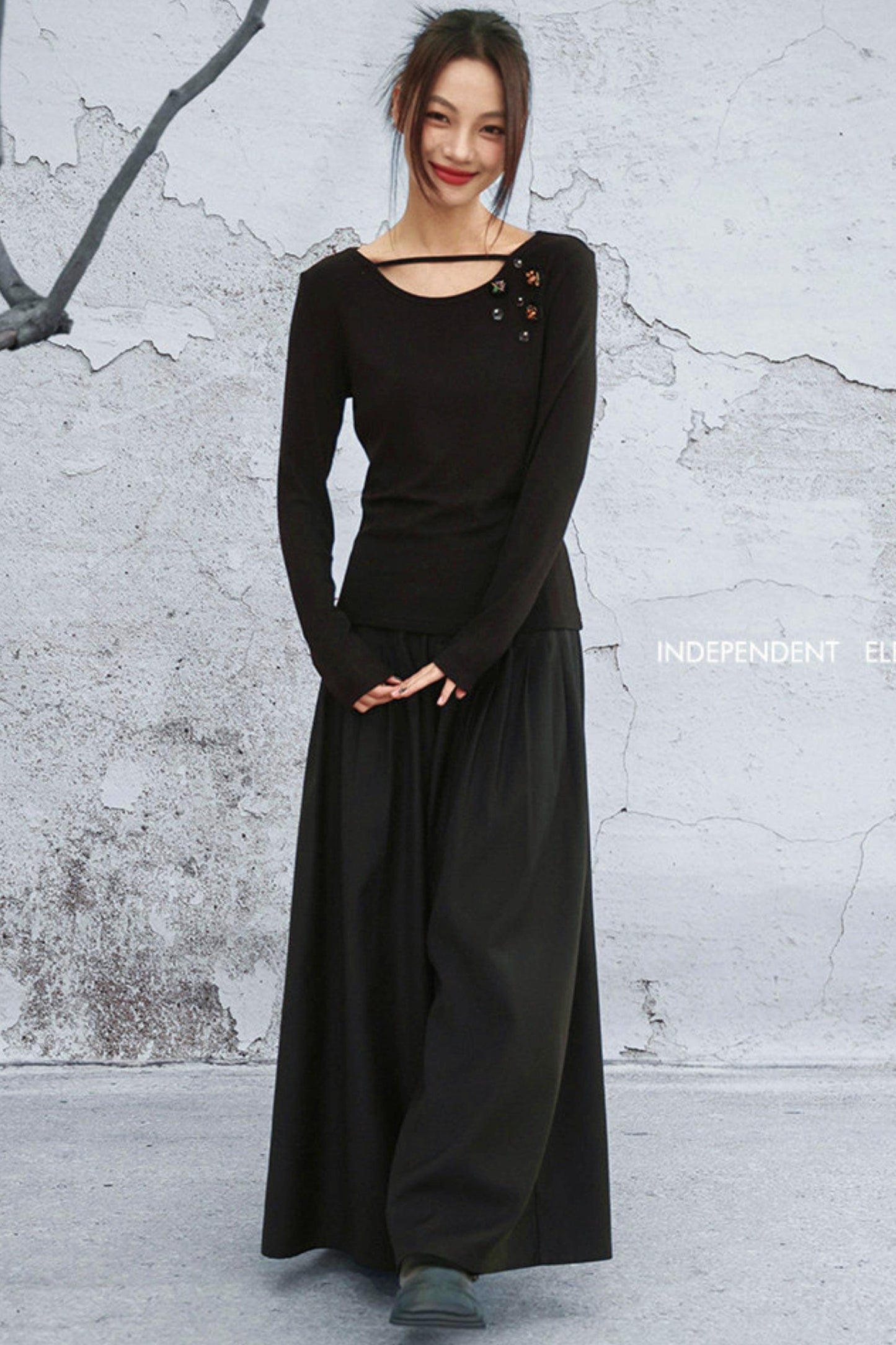 Crystal Button Velvet Knitted Top