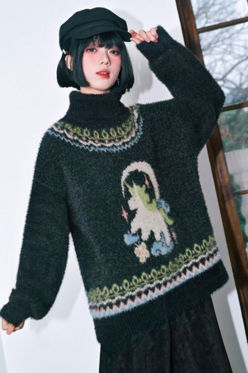 Four Pop Faux Fur Jacquard Sweater