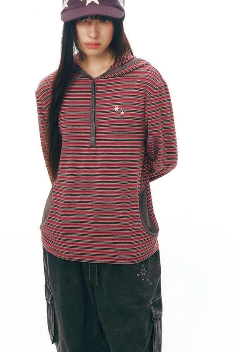 Striped Hooded Knit Tops