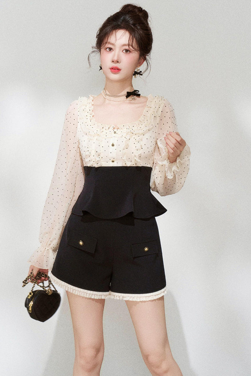 Chiffon Polka Dot Blouse + Shorts