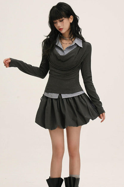 Drape Cowl Neck Layered Shirt