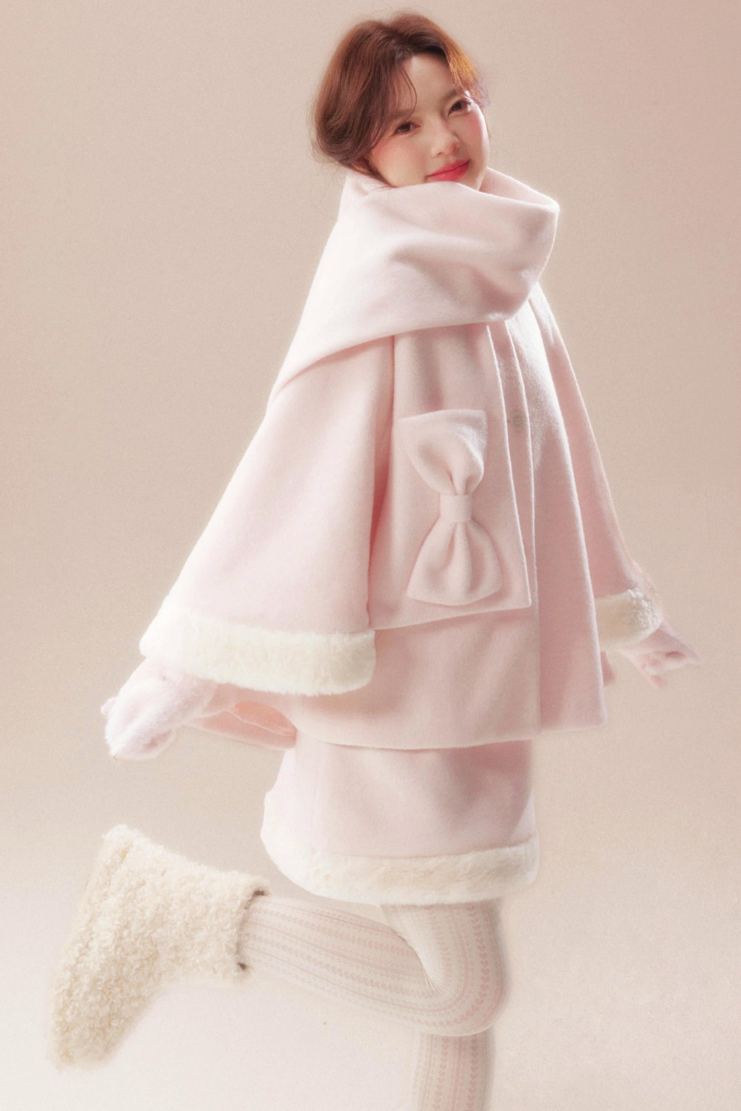 Sweet Coat + High Waist Skirt + Knit Scarf