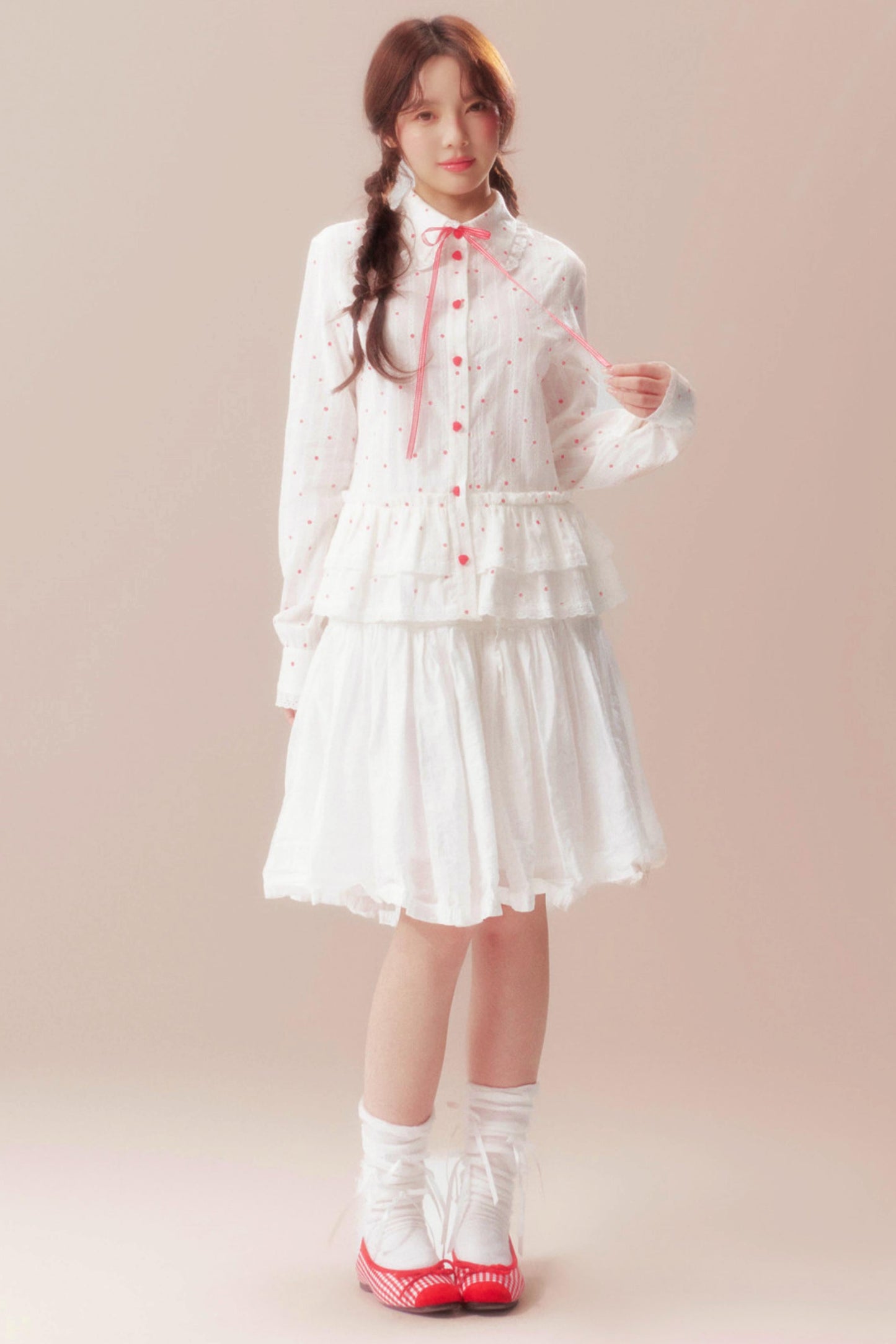 Gardenia Whispering Lace Blouse + Polka Dot Skirt