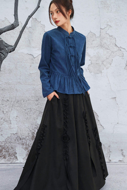 Chinese-style Flare Top + Slit Skirt