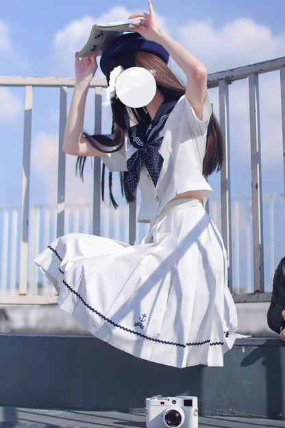Summer Sea Sailor Top + Skirt + Ribbon Accessory