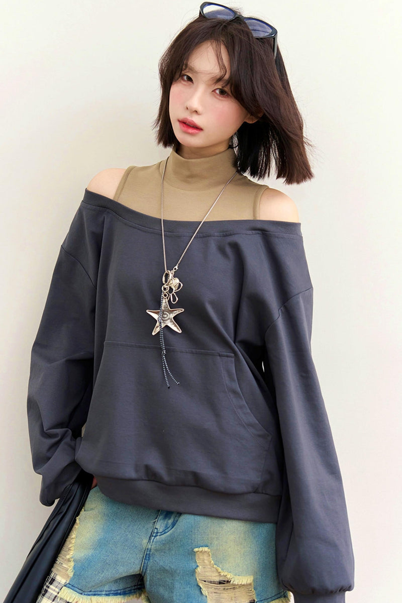 Patchwork Color Block Off Shoulder Top