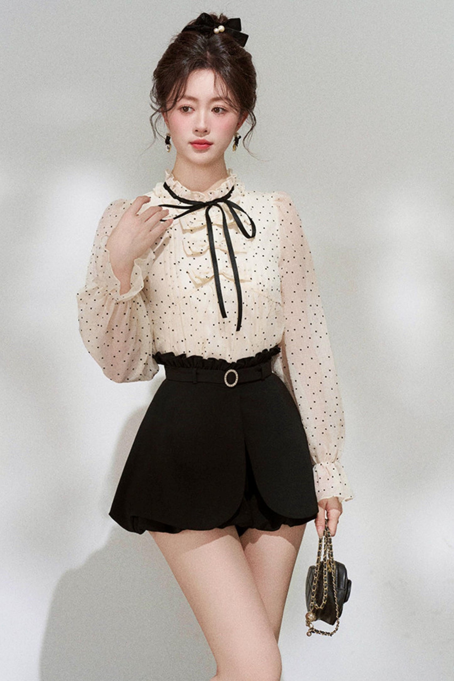 Sheer Polka Dot Blouse + Shorts