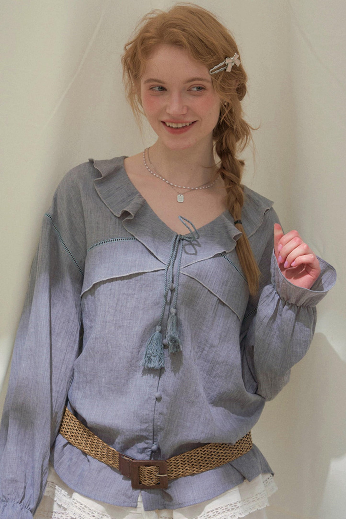 Ruffled V-neck Blouse