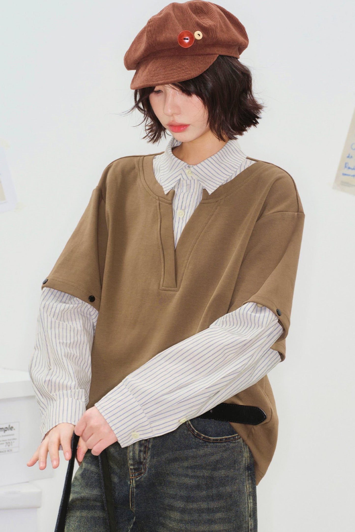 Color Block Detachable Sleeve Top