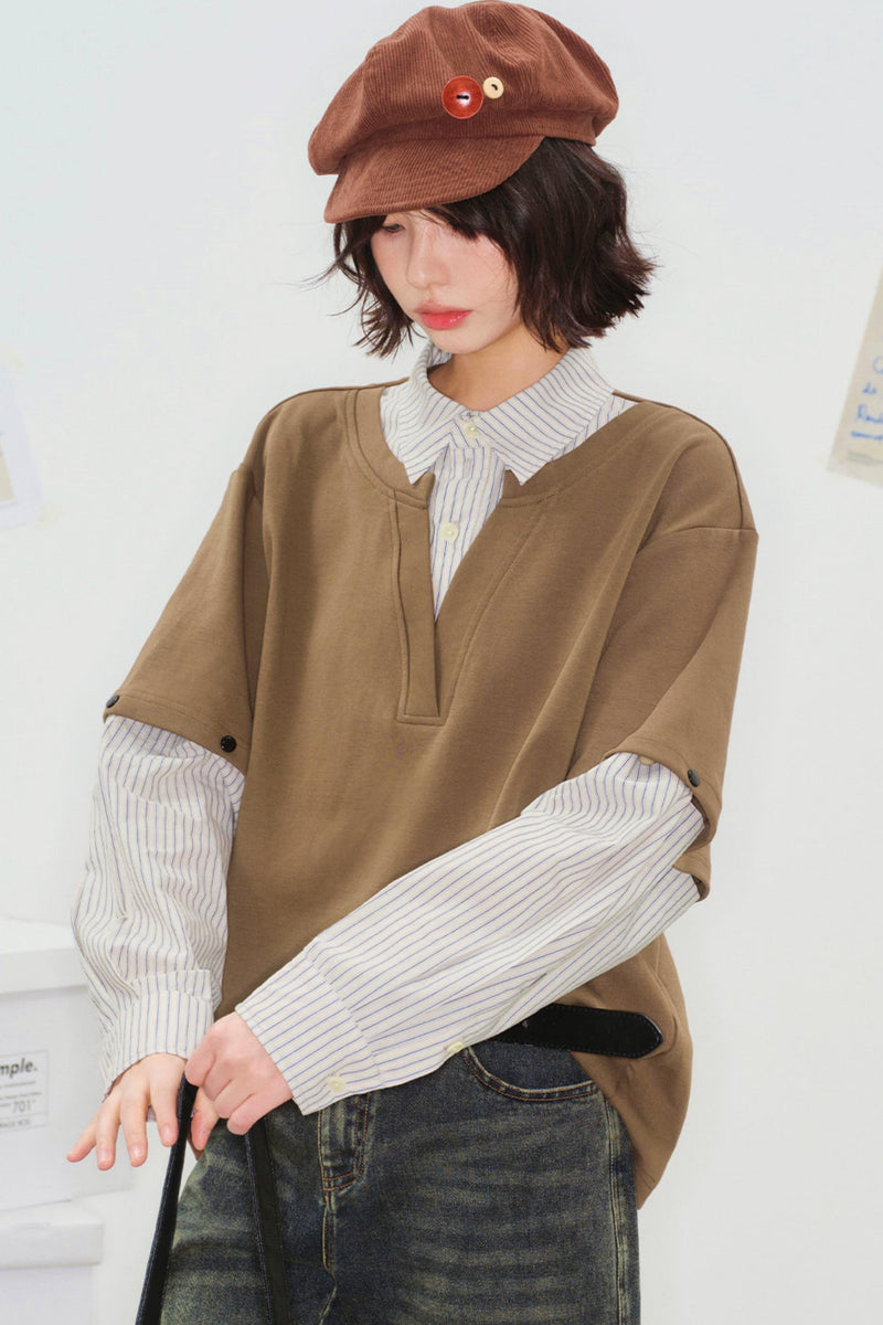 Color Block Detachable Sleeve Top