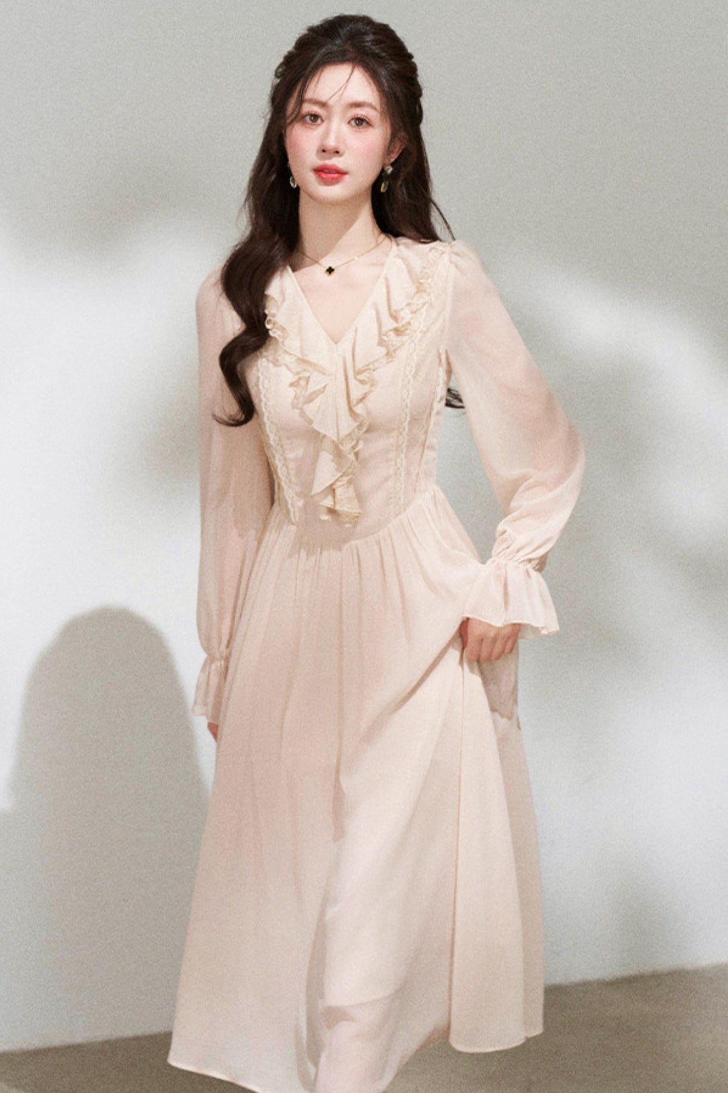 Ruffled V-neck Holiday Dress