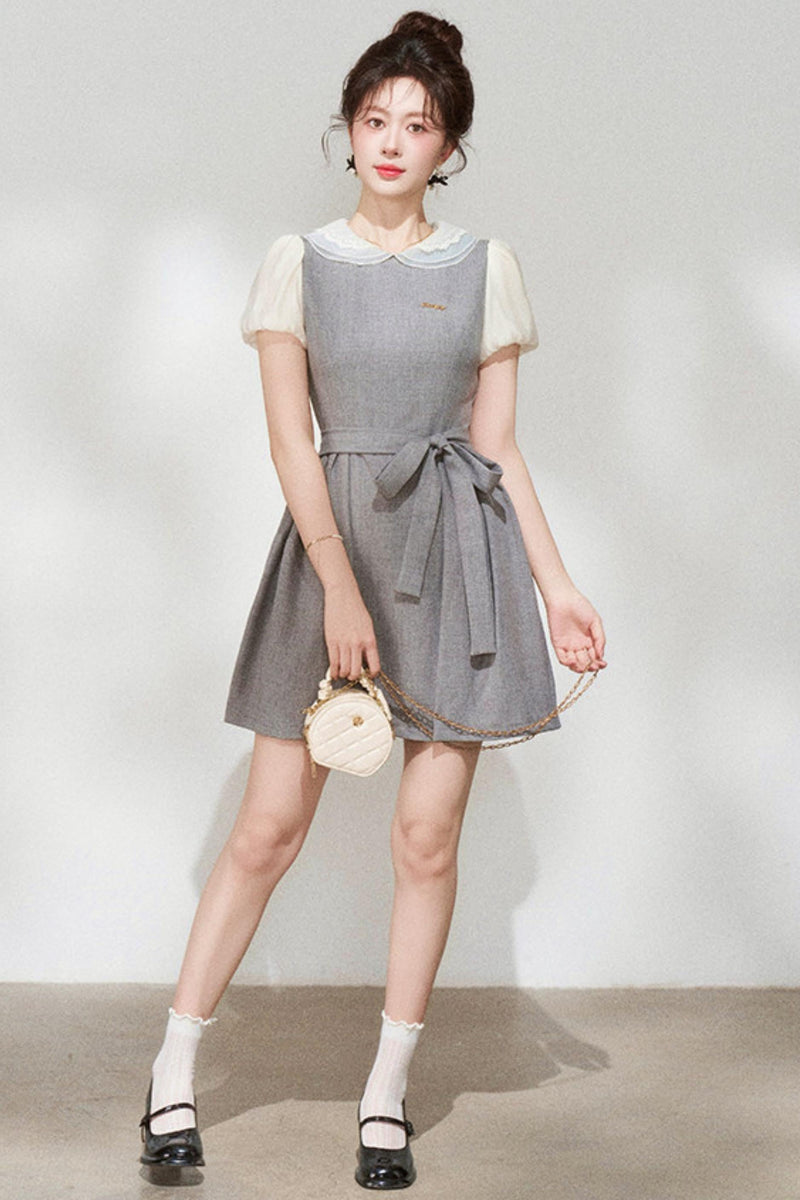 Gray Puff Sleeve Dress