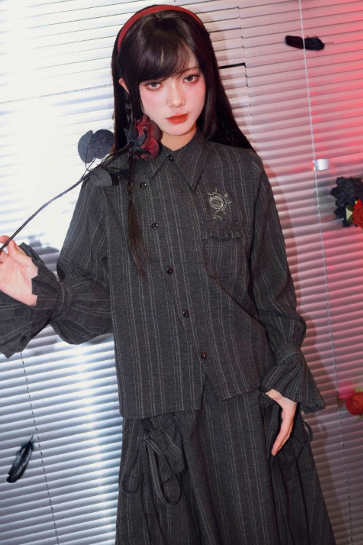 Eden Gray Embroidered Shirt + Skirt