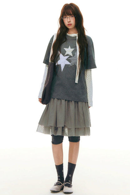 Star Patch Loose Y2k Top