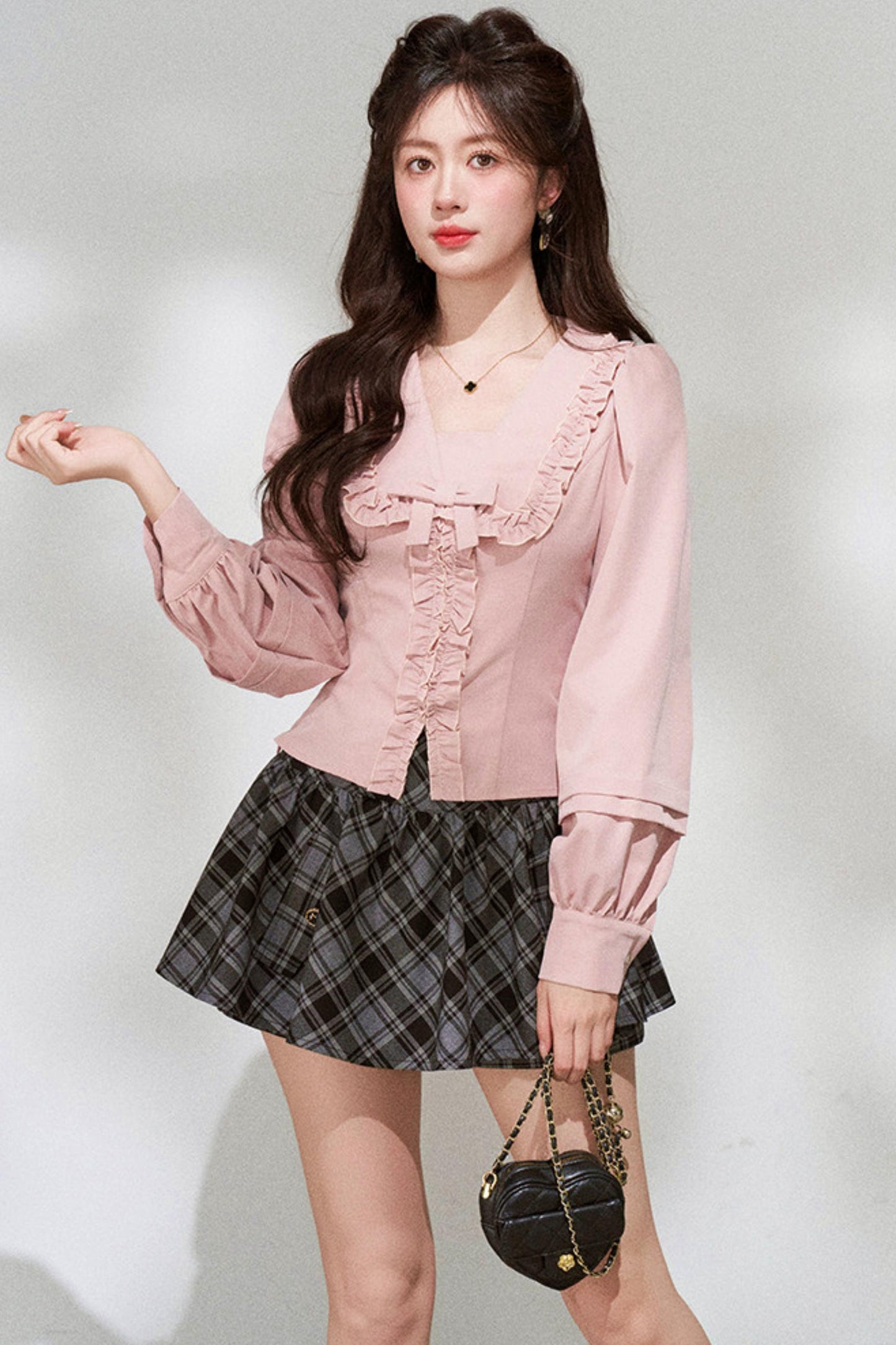 Ruffled Pink Blouse + Skirt