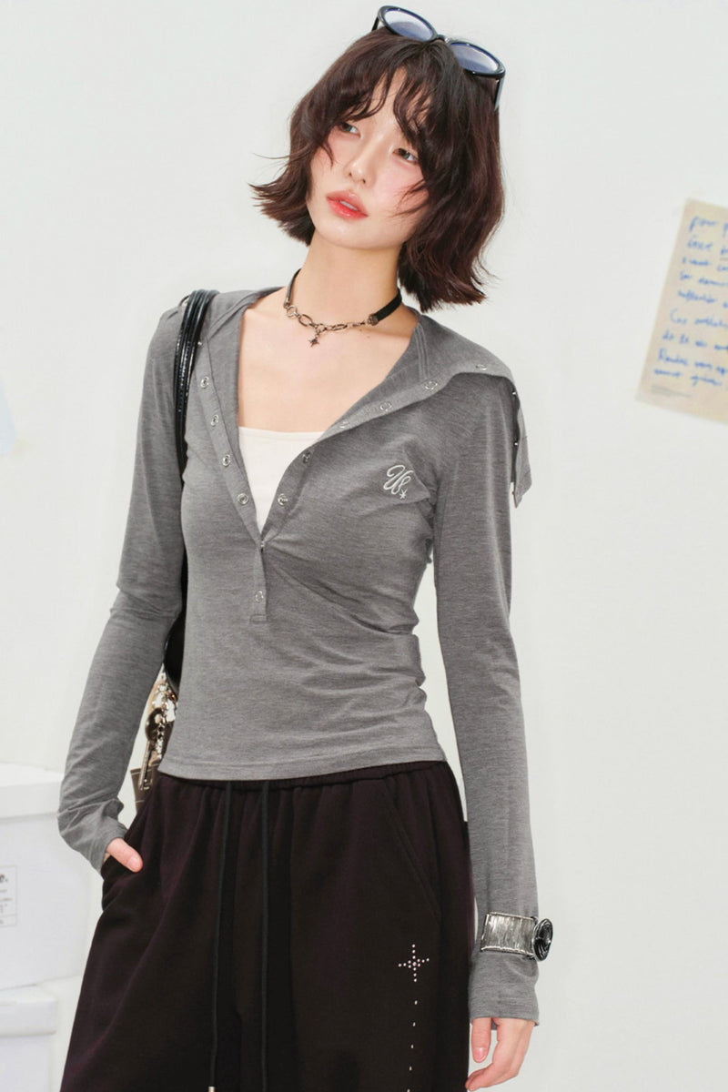 Folded Collar Cut Out Neck Top