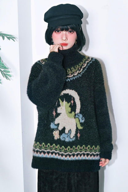 Four Pop Faux Fur Jacquard Sweater