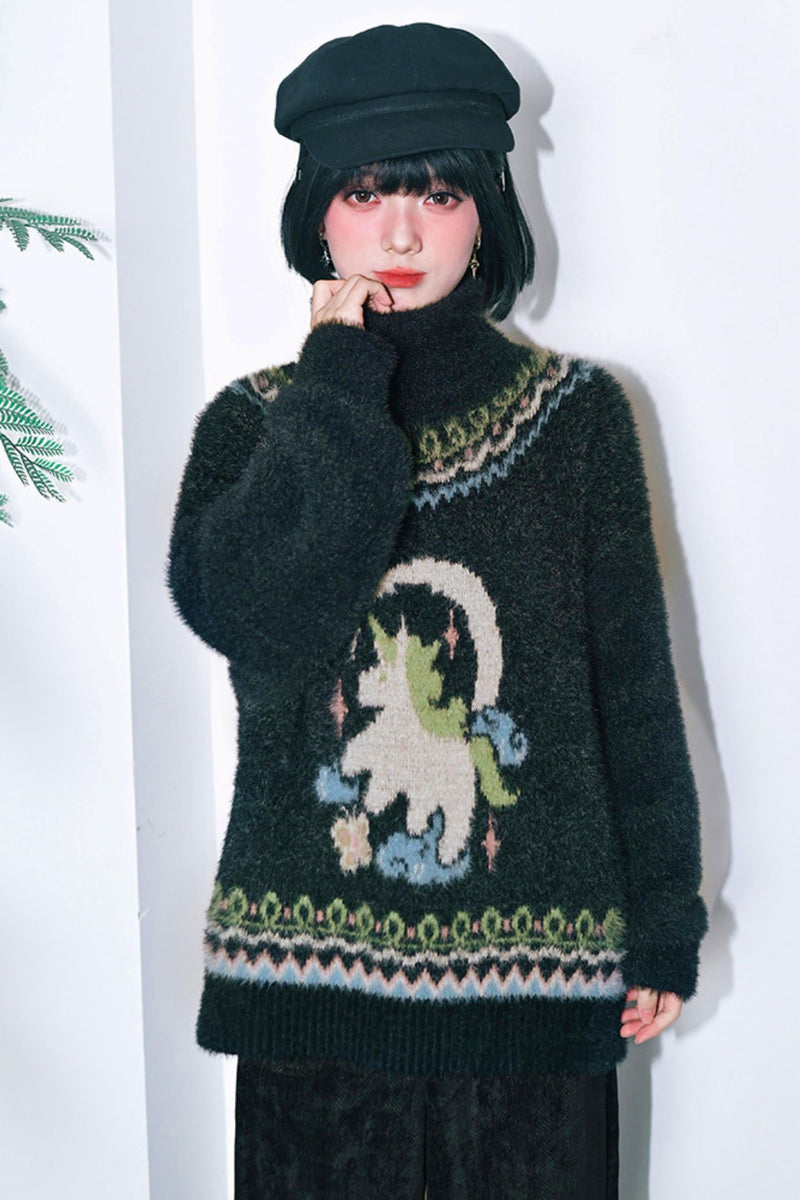 Four Pop Faux Fur Jacquard Sweater