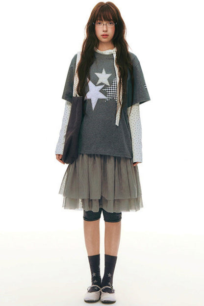 Star Patch Loose Y2k Top
