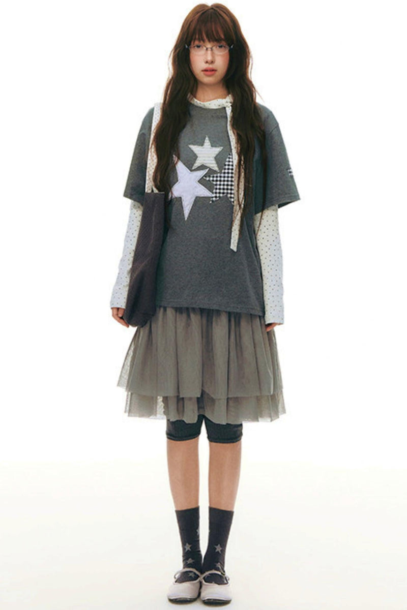 Star Patch Loose Y2k Top