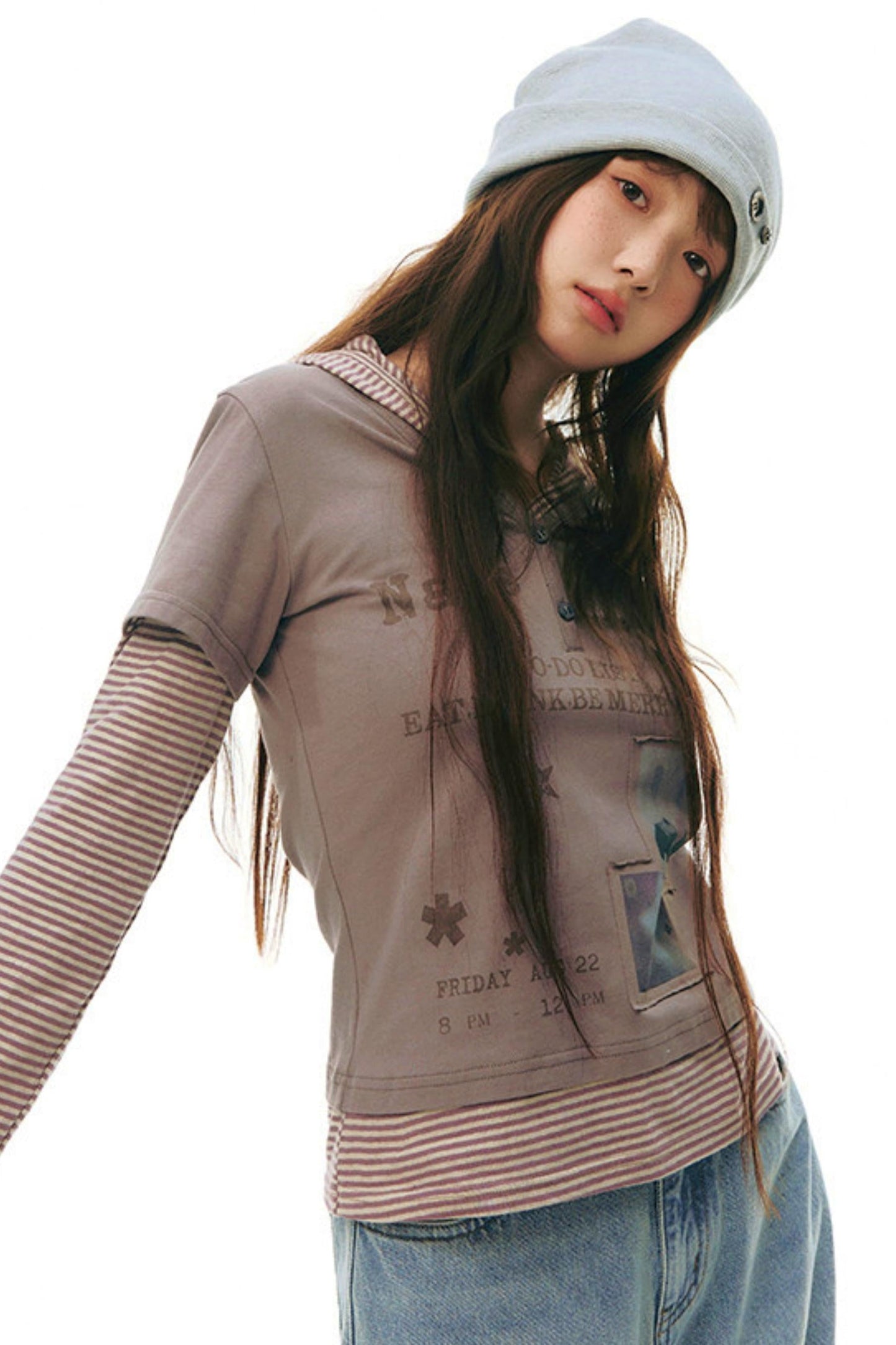 Striped Y2k Hoodie Top