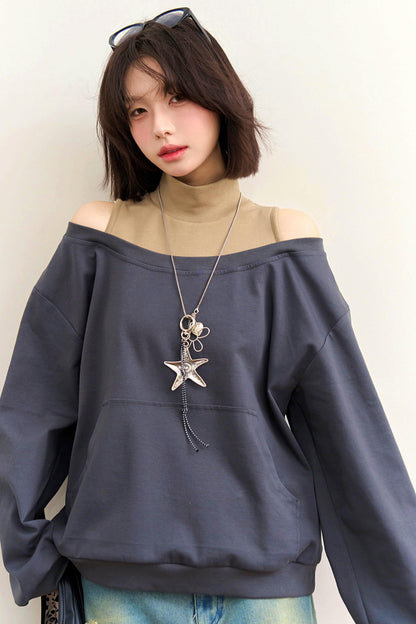Patchwork Color Block Off Shoulder Top